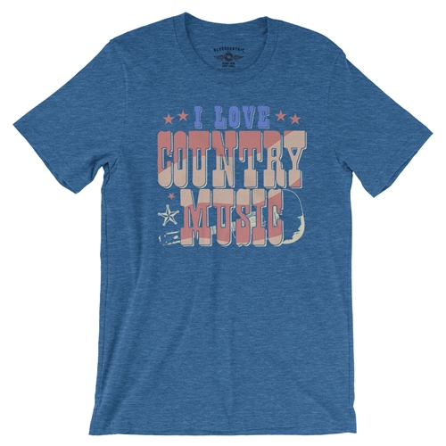 I Love Country Music T-Shirt - Lightweight Vintage Style - vintageheatherroyalblue
