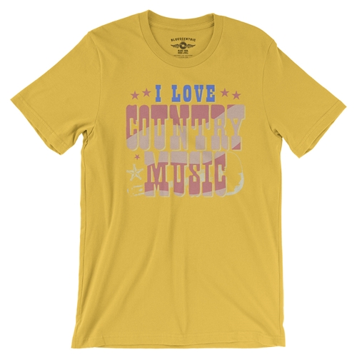 I Love Country Music T-Shirt - Lightweight Vintage Style - vintagemaizeyellow