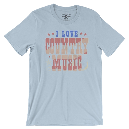 I Love Country Music T-Shirt - Lightweight Vintage Style - vintagethrowbackblue