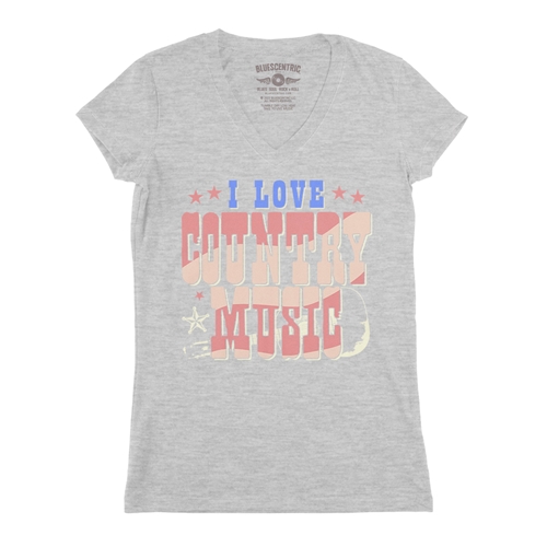 I Love Country Music V-Neck T Shirt - Women