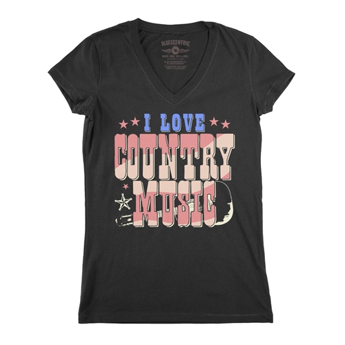 I Love Country Music V-Neck T Shirt - Women