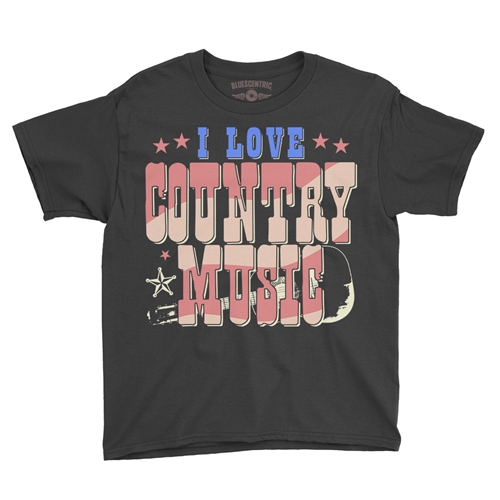 I Love Country Music Youth T-Shirt - Lightweight Vintage Children - youthblack