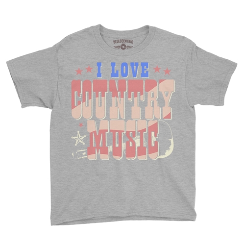 I Love Country Music Youth T-Shirt - Lightweight Vintage Children - youthheatherathletic