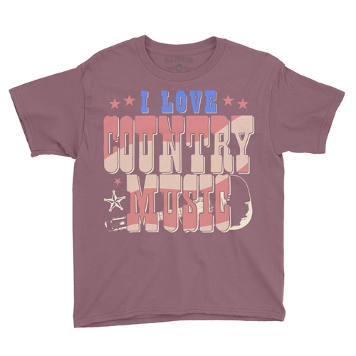 I Love Country Music Youth T-Shirt - Lightweight Vintage Children - youthheathermaroon