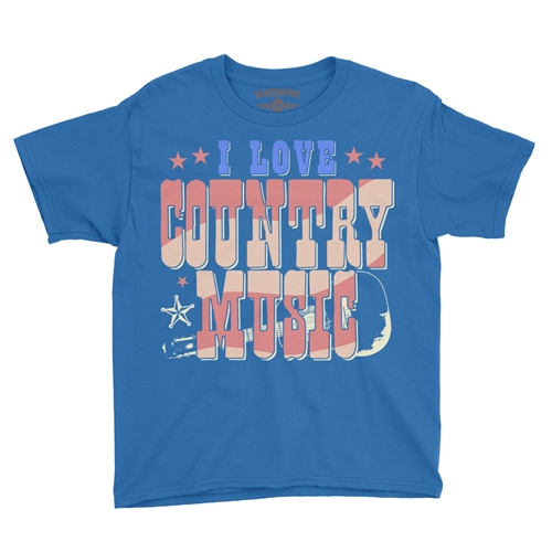 I Love Country Music Youth T-Shirt - Lightweight Vintage Children - youthroyalblue