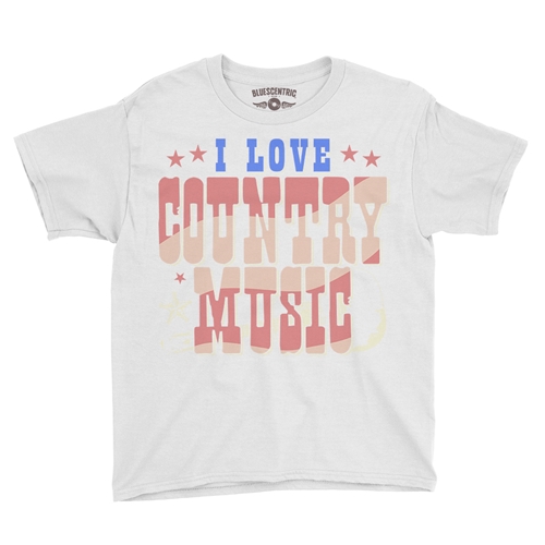 I Love Country Music Youth T-Shirt - Lightweight Vintage Children - youthwhite