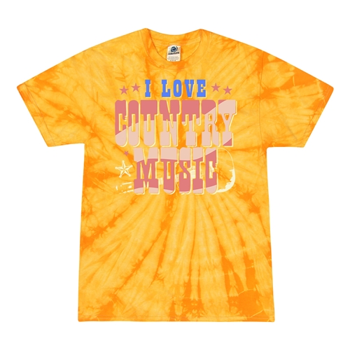 I Love Country Music Tie-Dye T-Shirt - Yellow