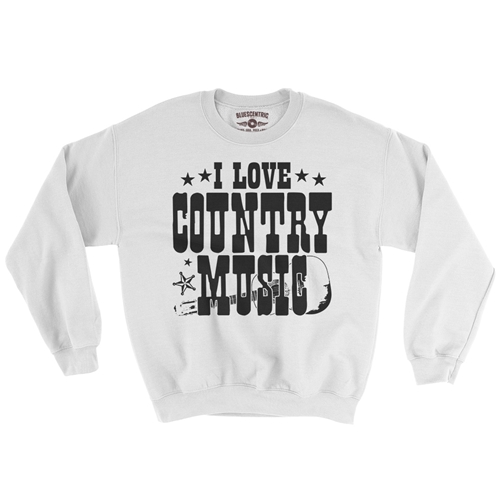 B&W I Love Country Music Crewneck Sweater - white