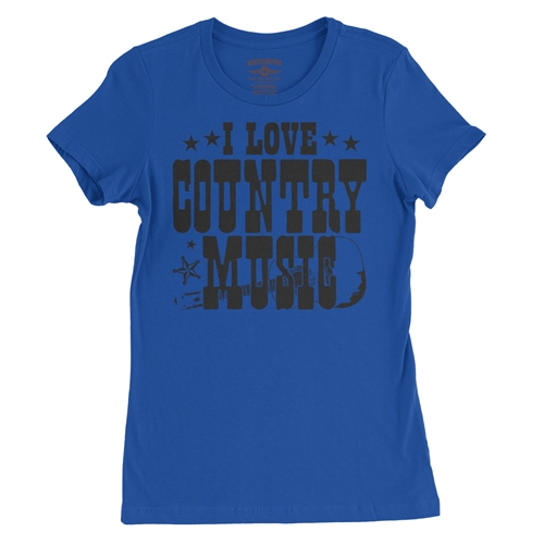 B&W I Love Country Music Ladies T Shirt - Relaxed Fit - ladiesblue