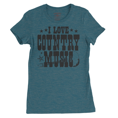 B&W I Love Country Music Ladies T Shirt - Relaxed Fit - ladiesheatherdeepteal