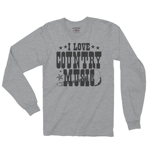 B&W I Love Country Music Long Sleeve T-Shirt - longsleeveathleticheather