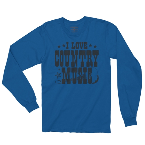 B&W I Love Country Music Long Sleeve T-Shirt - longsleeveblue