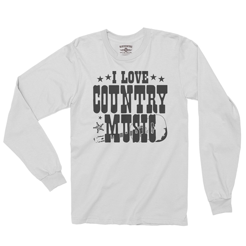 B&W I Love Country Music Long Sleeve T-Shirt - longsleevewhite