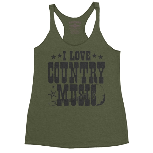 B&W I Love Country Music Racerback Tank - Women