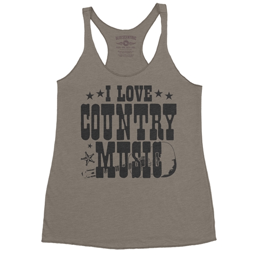 B&W I Love Country Music Racerback Tank - Women