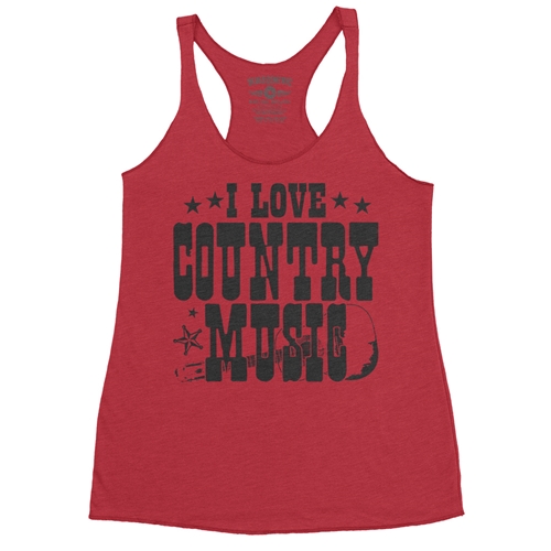B&W I Love Country Music Racerback Tank - Women