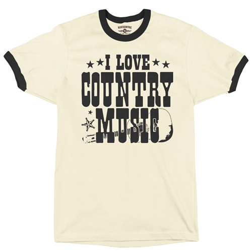 B&W I Love Country Music Ringer T-Shirt - ringernaturalblacktrim