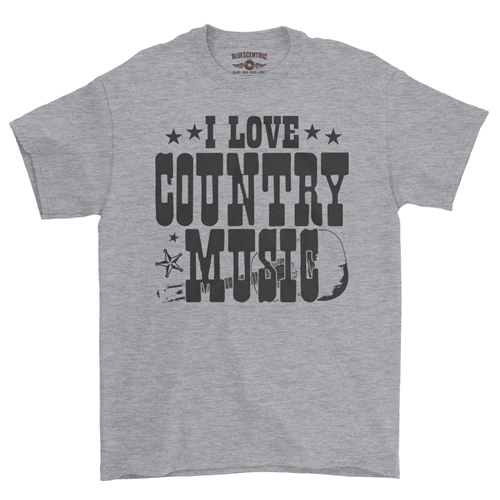 B&W I Love Country Music T-Shirt - Classic Heavy Cotton - classicathleticheather