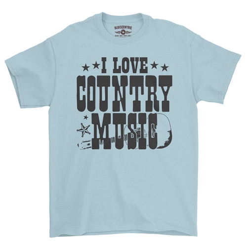B&W I Love Country Music T-Shirt - Classic Heavy Cotton - classiclightblue