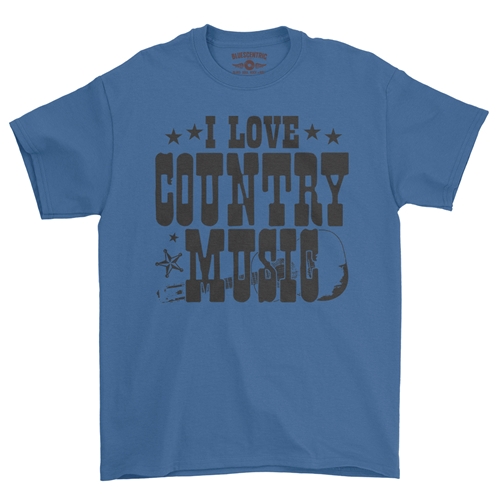 B&W I Love Country Music T-Shirt - Classic Heavy Cotton - classicroyalblue
