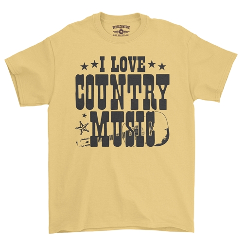 B&W I Love Country Music T-Shirt - Classic Heavy Cotton - classicyellow