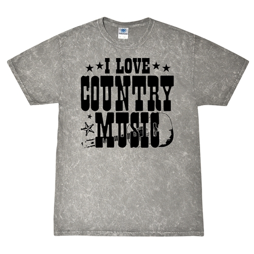 B&W I Love Country Music T-Shirt - Gray Mineral Wash
