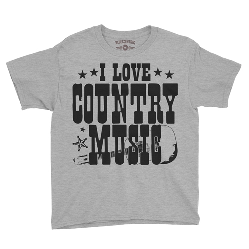 B&W I Love Country Music Youth T-Shirt - Lightweight Vintage Children - youthheatherathletic