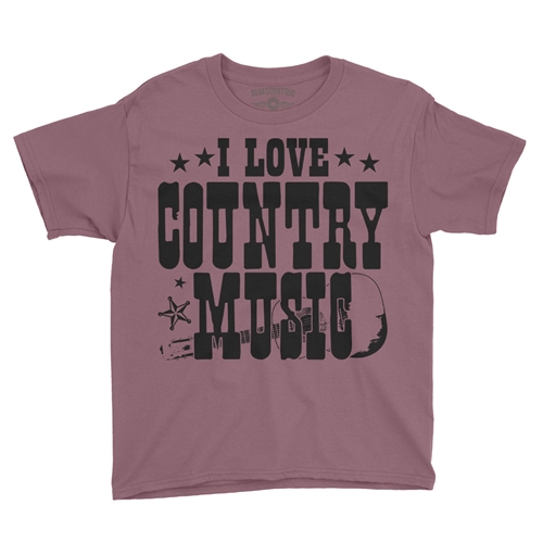 B&W I Love Country Music Youth T-Shirt - Lightweight Vintage Children - youthheathermaroon