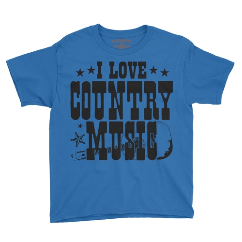 B&W I Love Country Music Youth T-Shirt - Lightweight Vintage Children - youthroyalblue