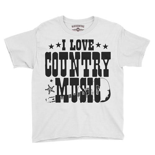 B&W I Love Country Music Youth T-Shirt - Lightweight Vintage Children - youthwhite