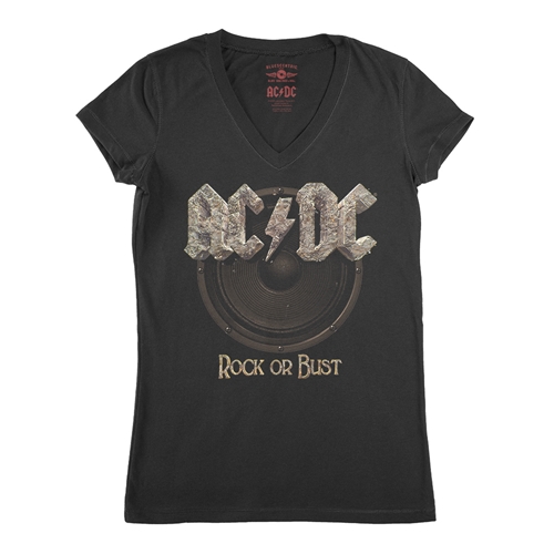 AC/DC Rock or Bust V-Neck T Shirt - Women