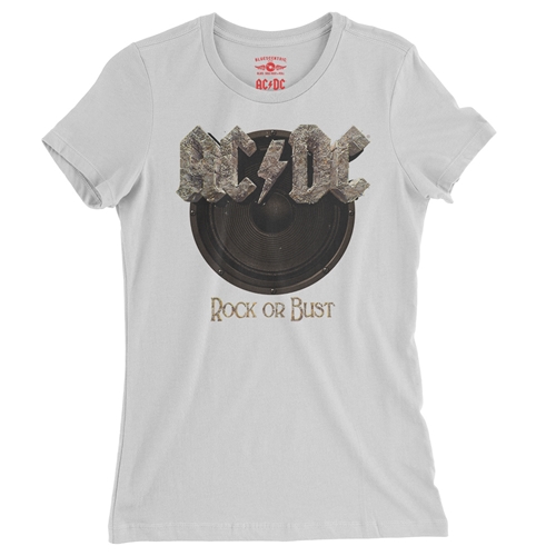 AC/DC Rock or Bust Ladies T Shirt - Relaxed Fit - ladieswhite