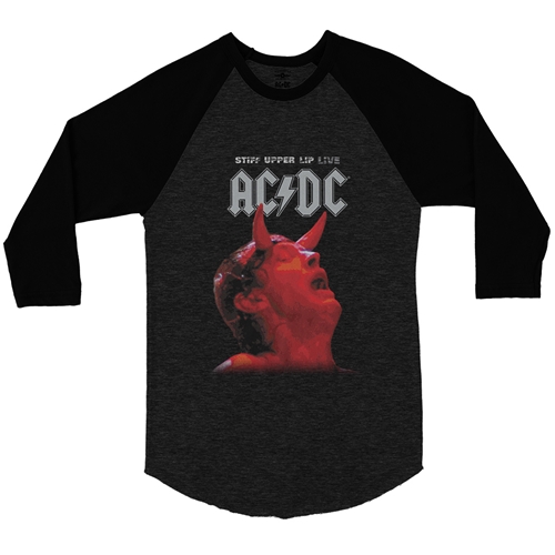 AC/DC Stiff Upper Lip Live Baseball T-Shirt - raglanblackblacksleeve