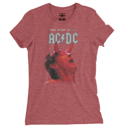 AC/DC Stiff Upper Lip Live Ladies T Shirt - Relaxed Fit - ladiesheatherred