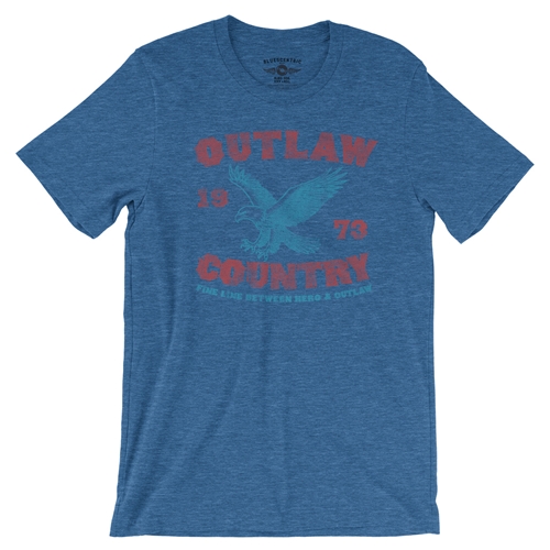 Outlaw Country T-Shirt - Lightweight Vintage Style - vintageheatherroyalblue