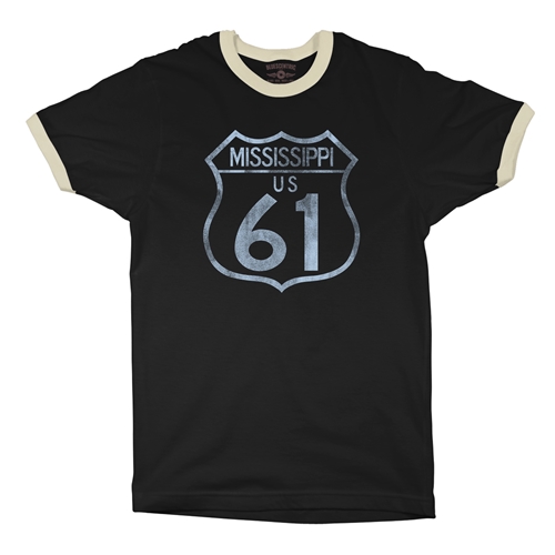 Mississippi Highway 61 Ringer T-Shirt - ringerblackcreamtrim