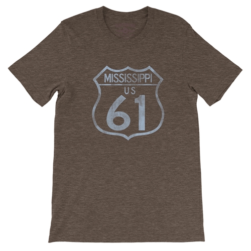 Mississippi Highway 61 T-Shirt - Lightweight Vintage Style - vintageheatherbrown