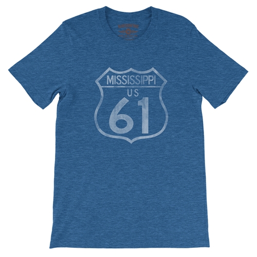 Mississippi Highway 61 T-Shirt - Lightweight Vintage Style - vintageheatherroyalblue