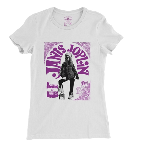 Psychedelic Janis Joplin Kozmic Blues Ladies T Shirt - Relaxed Fit - ladieswhite