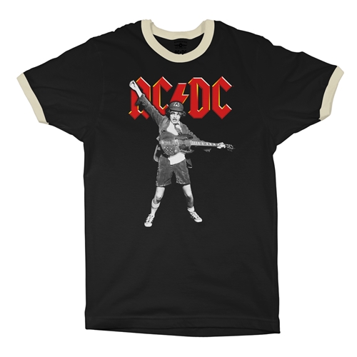 Graphic AC/DC Ringer T-Shirt - ringerblackcreamtrim
