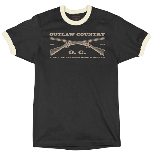 Outlaw Country Grunt Ringer T-Shirt - ringerblackcreamtrim