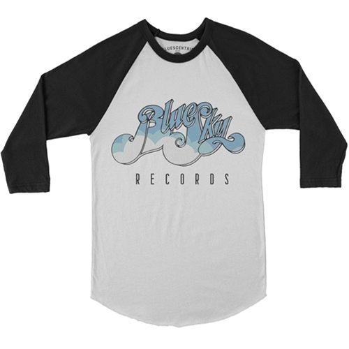 Blue Sky Records Baseball T-Shirt - raglanwhiteblacksleeve