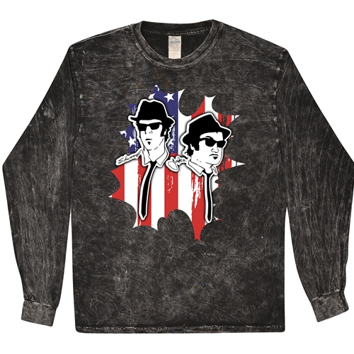 Patriotic Blues Brothers Long Sleeve T-Shirt - Black Mineral Wash
