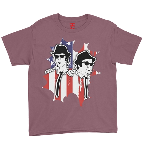 Patriotic Blues Brothers Youth T-Shirt - Lightweight Vintage Children - youthheathermaroon