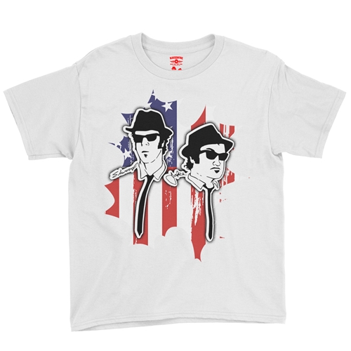 Patriotic Blues Brothers Youth T-Shirt - Lightweight Vintage Children - youthwhite