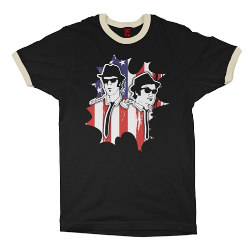 Patriotic Blues Brothers Ringer T-Shirt - ringerblackcreamtrim
