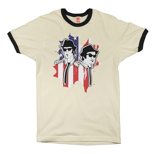 Patriotic Blues Brothers Ringer T-Shirt - ringernaturalblacktrim