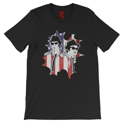Patriotic Blues Brothers T-Shirt - Lightweight Vintage Style - vintageblack
