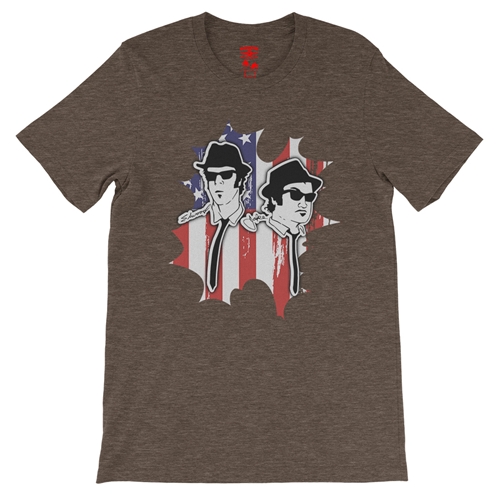 Patriotic Blues Brothers T-Shirt - Lightweight Vintage Style - vintageheatherbrown