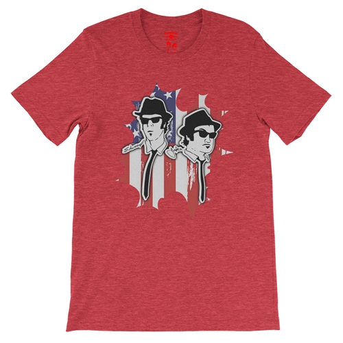 Patriotic Blues Brothers T-Shirt - Lightweight Vintage Style - vintageheatherred